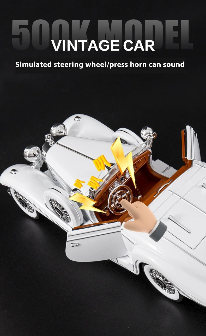 Diecast 1/18 1936 500K Classic Car Alloy Metal Model Sound And Light Toy Collect Display Ornament