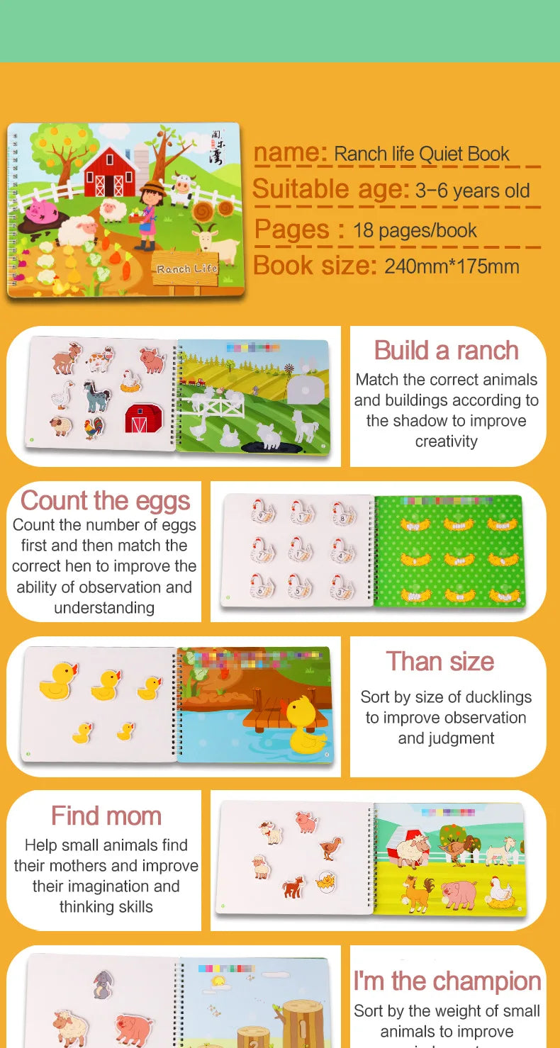 Montessori  Busy Book My First Quiet Book Paste Learning Educational Toys Books  Matching Game Toys for 1 to 3 Y