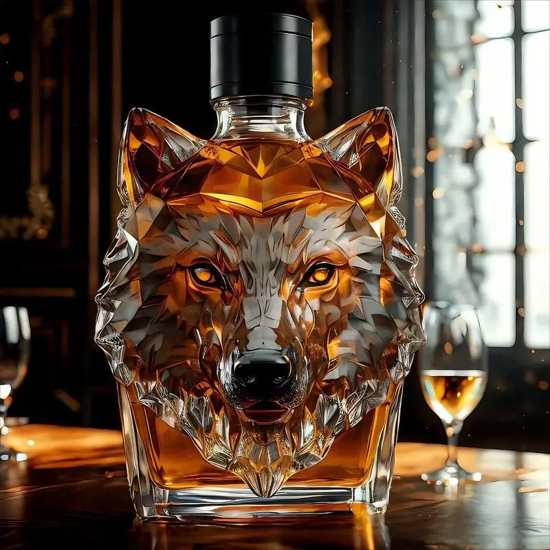 Whiskey Bottles Wolf Crested Wine Cup Engraved Vintage Wolf Themed Whiskey Glass Bottle For Bar Home Party Kitchen Workplace