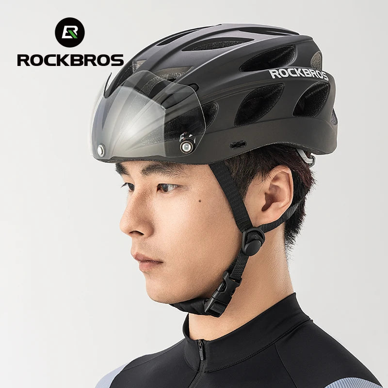 Bike Helmet with Photochromic Len Visor Wind-breaking Brim Bike Helmet Adult MTB Road Riding Cycling Helmet