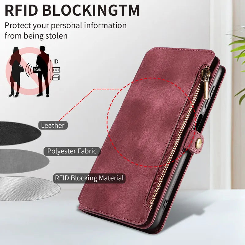 Luxury Leather Flip Wallet Case with Lanyard for Samsung Galaxy S26 / S25 / S24 / S23 Ultra & Plus – Magnetic Full Coverage Phone Bag Cover