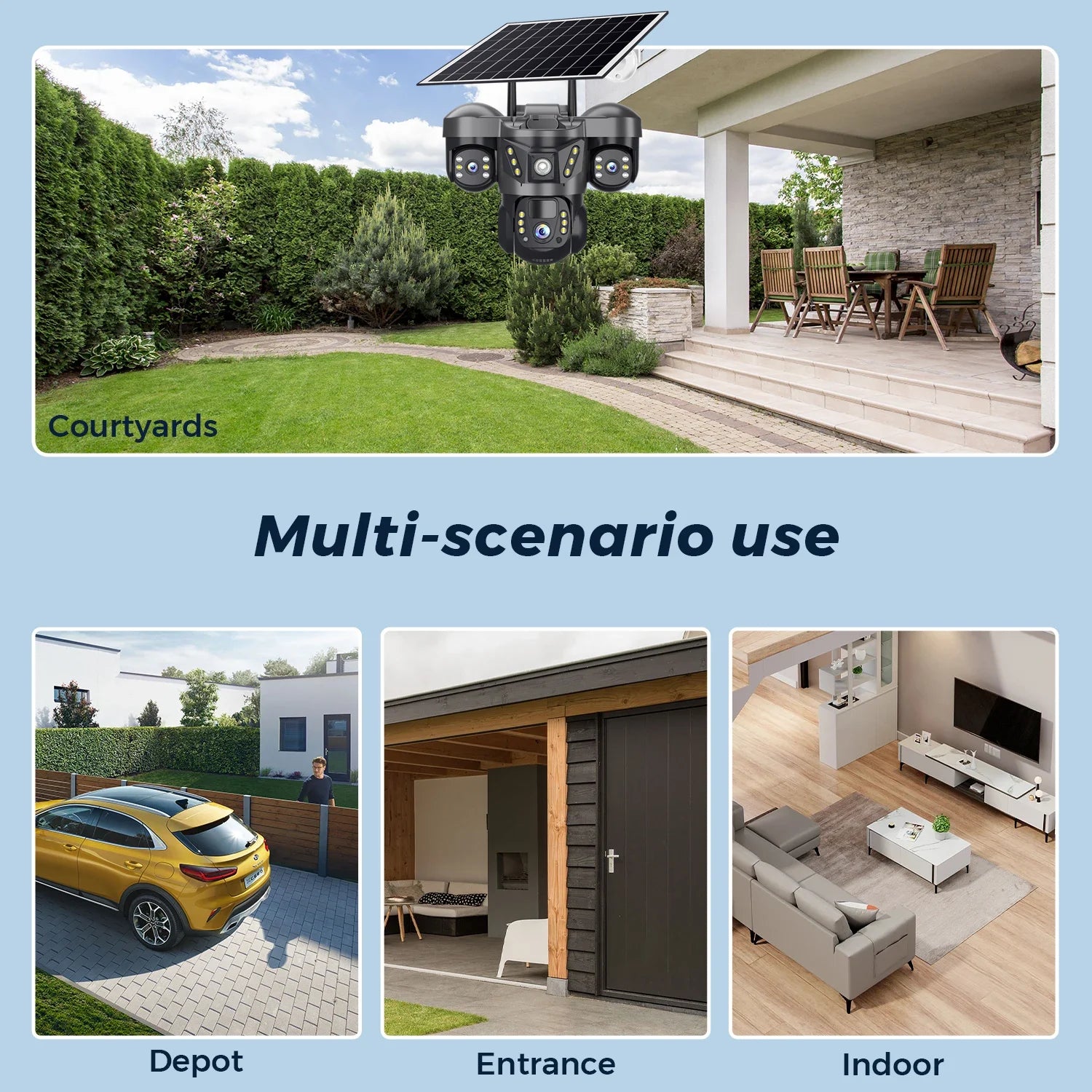 Solar Camera 4G Sim Card 15MP Outdoor 3 Lens 3 Screen PIR Human Detect Network IP Cameras Night Vision CCTV Security Protection