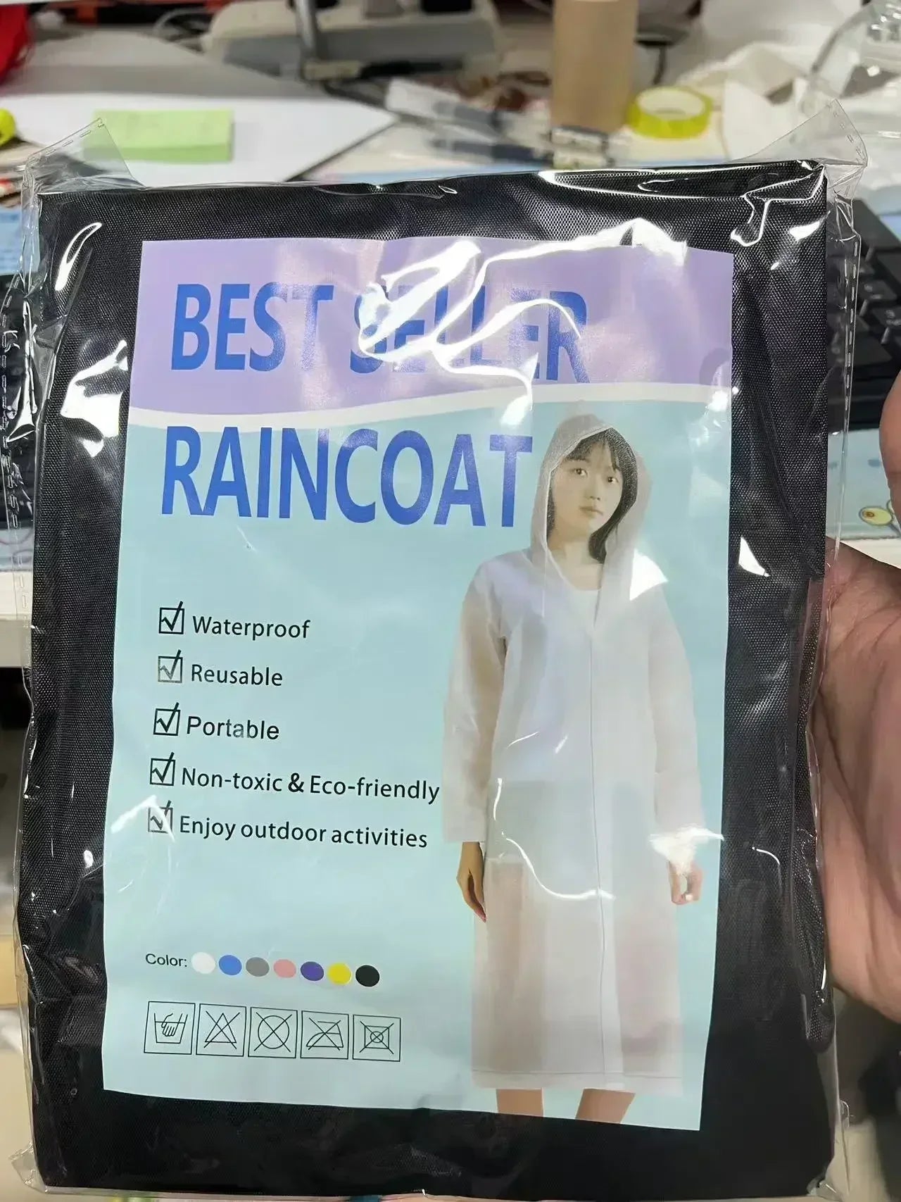 Long Waterproof Raincoat Poncho for Adults in Black