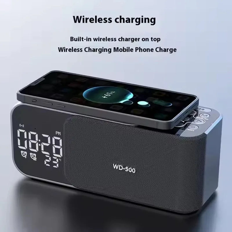 15W wireless charging Dual alarm clock home Bluetooth speaker with night light Bluetooth subwoofer temperature display FM/TF/AUX