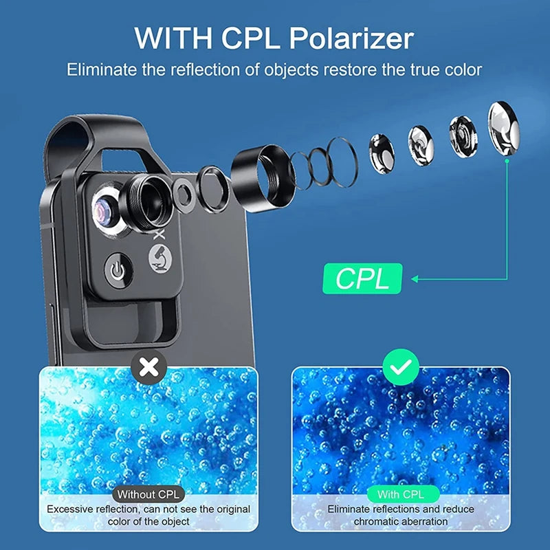 200X Smartphone Microscope Lens with LED Light Universal Clip