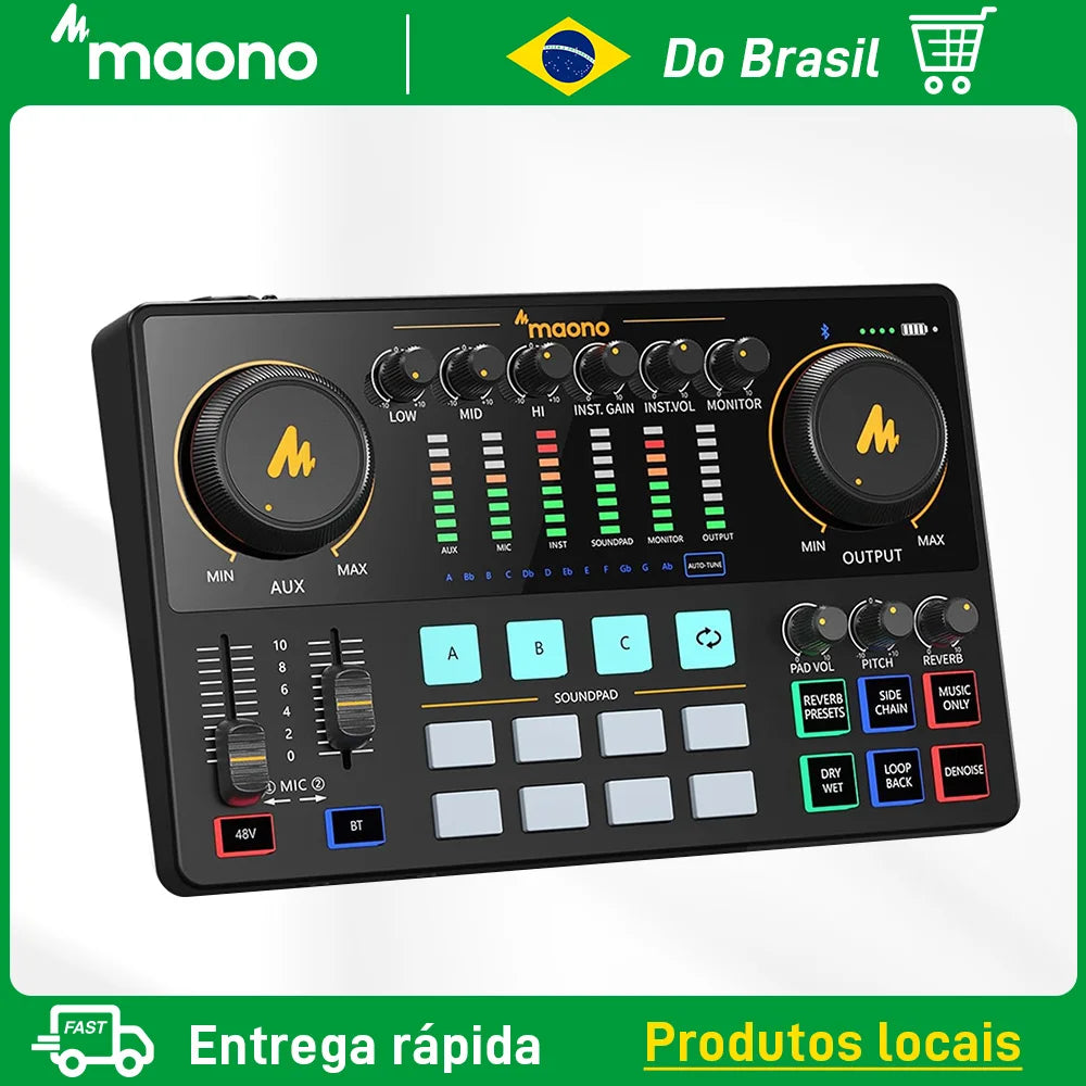 AME2 Audio Interface Sound Card DJ Mixer All in One Portable Podcast Studio for Recording,Live Streaming,Youtube,Guitar,PC