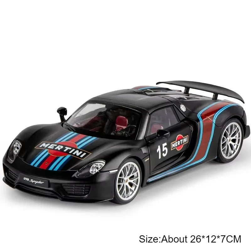 1:18 918 Spyder Martini Pagani Huayra Diecast Alloy Model Toys Car Doors Opened with Sound Light Miniature Vehice Adult Boy Gift