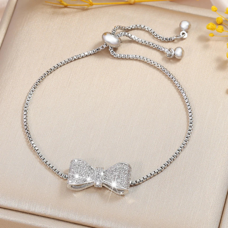 Zirconia Crystal Bow Adjustable Bracelet & Bangle