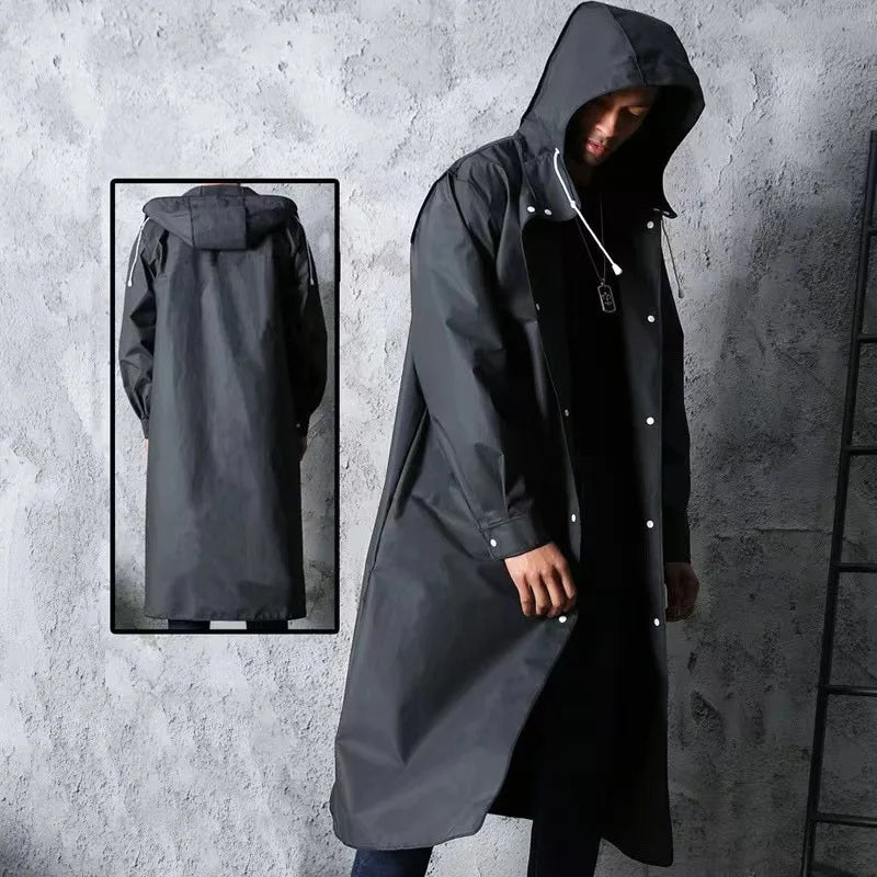 Long Waterproof Hooded Raincoat for Hiking Travel and Fishing