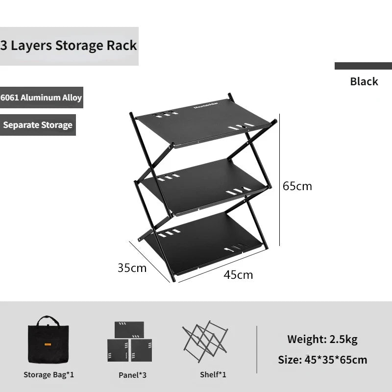 Three-tier Rack Outdoor Storage Shelf Folding Shelf Portable Camping Picnic BBQ Storage Rack Garden Foldable Table