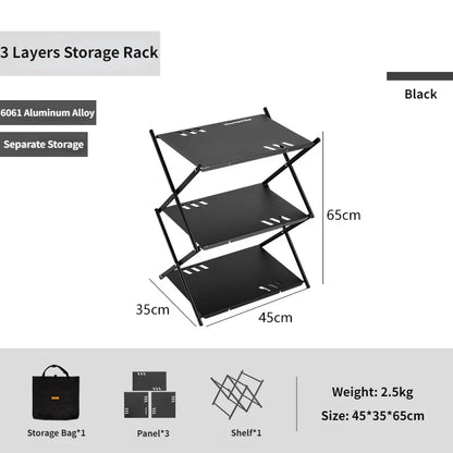 Three-tier Rack Outdoor Storage Shelf Folding Shelf Portable Camping Picnic BBQ Storage Rack Garden Foldable Table