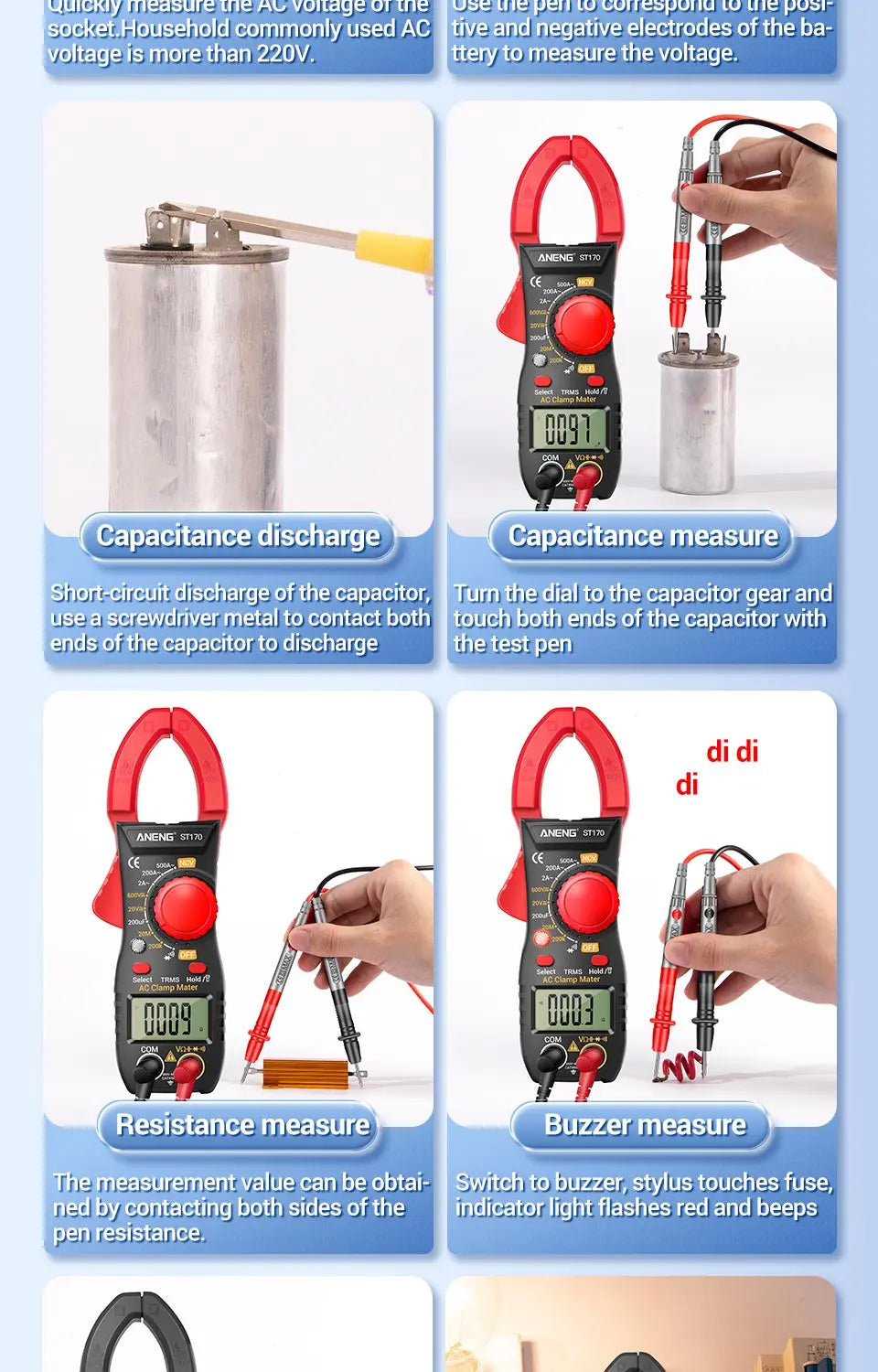 Clamp Meter Multimeter With HD Backlight Display Screen Mini Amperimetric Clamp Tester Noncontact Electrician Tools