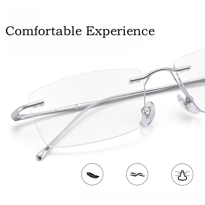 Fashion Business Ultra-light Pure Titanium Eyewear Women Retro Square Optical Prescription Rimless Glasses Frame Men