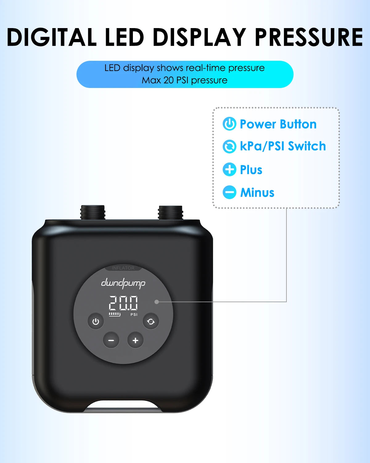 Electric SUP Pump Inflatable PVC Boat Accessories Stand Up Paddle Boards 20PSI Pump for Kayak Surfing Kite Mattress Tents