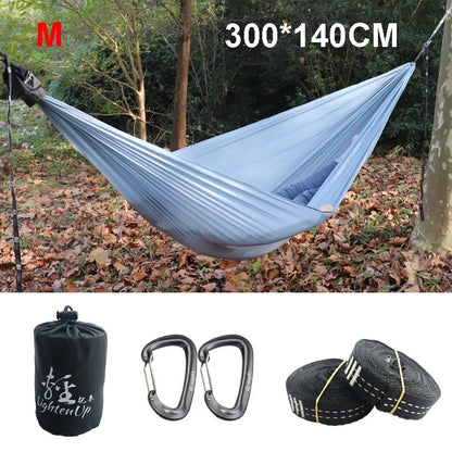 300x140cm Single Camping Hammock Lightweight Parachute Hammock with 2 Tree Strap 2 Hooks Lightweight Portable Camping Hammocks