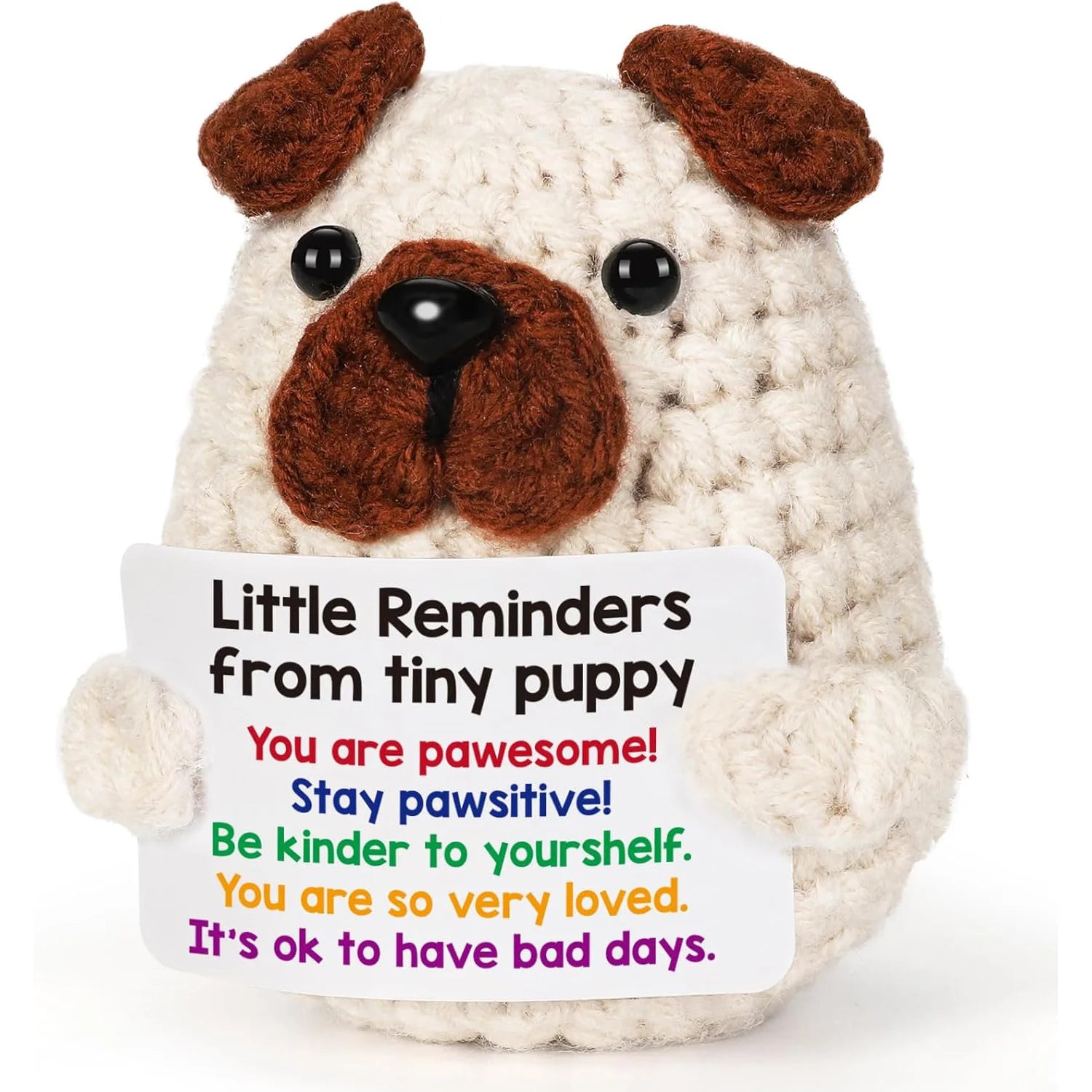 3 Pcs Funny Crochet Positive Energy Puppy With Card Desktop Ornament Handmade Knitted Emotional Support Dog doll Home Room Decoration