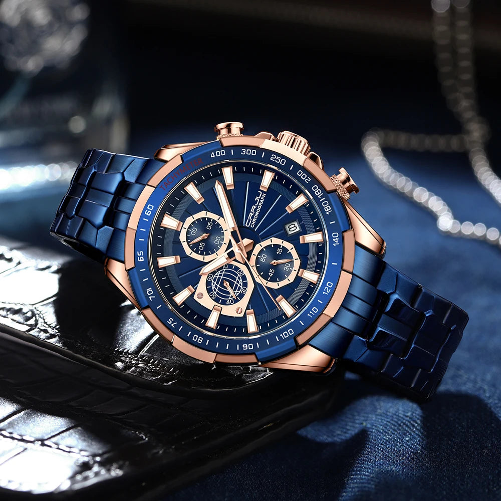 Men's Watches Fashion Business Multifunction Quartz Chronograph with Auto Date and Luminous Hands Relogio Masculino