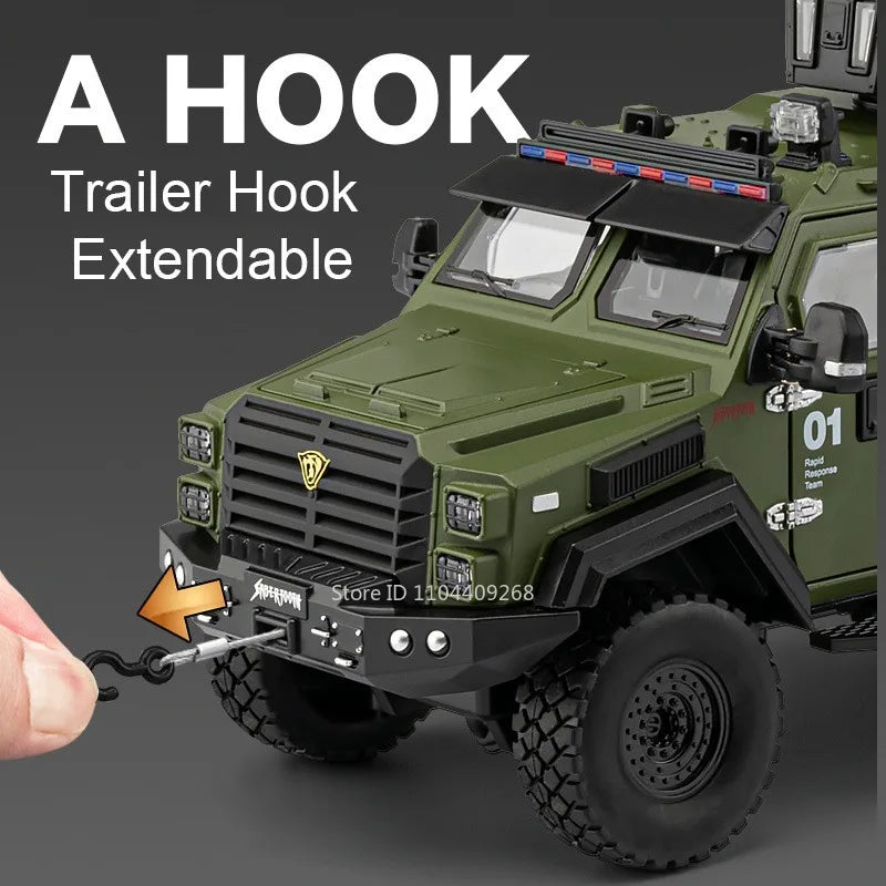 Scale 1:24 Sabertooth Car Model Toy Doors Opened Pull Back Metal Diecast Shock Absorption Armored Vehicles Desktop Ornaments