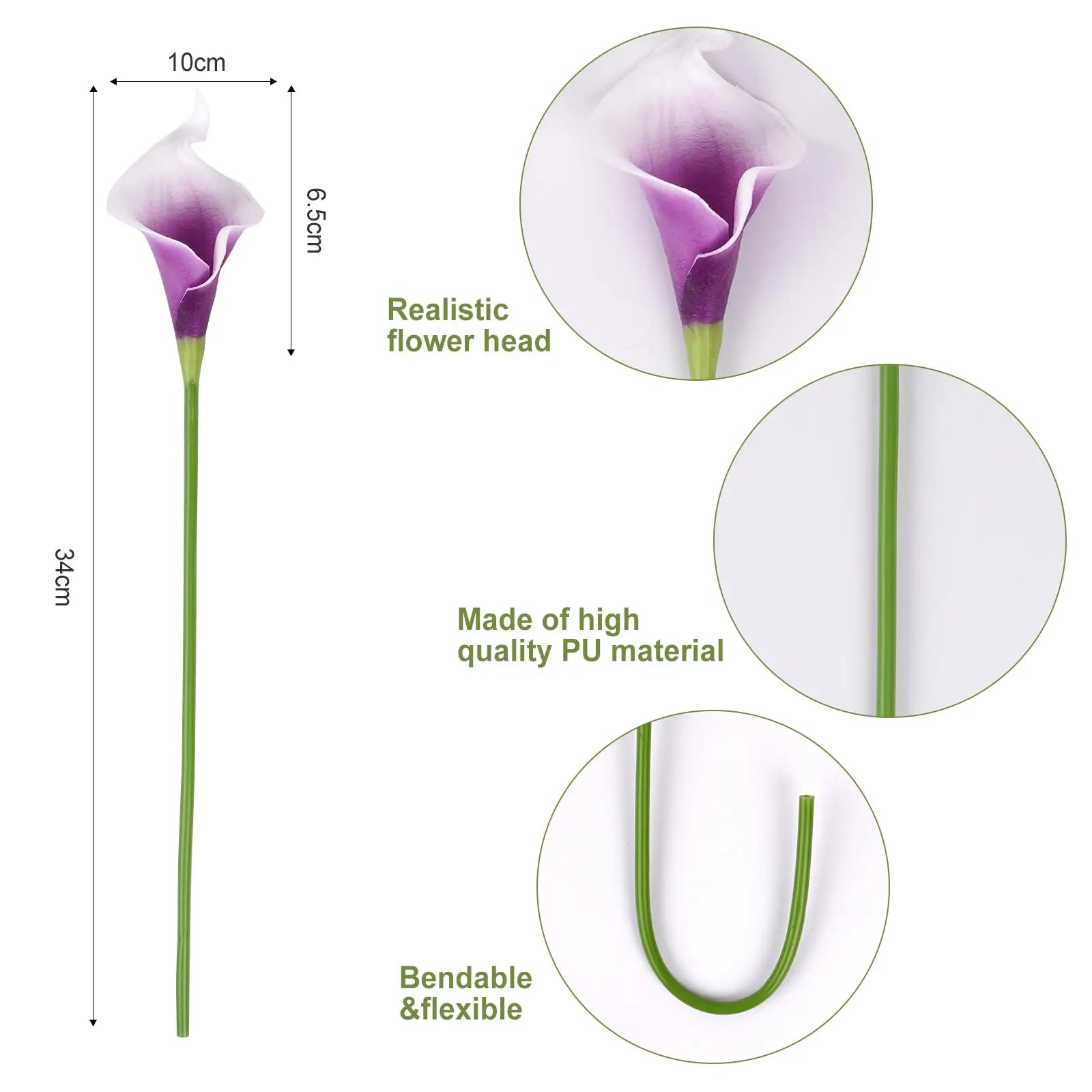 6PCS Calla Artificial Flowers for Decoration,Wedding Bridal Bouquet,for Home Room Office Table Decor, Purple Calla Fake Flower