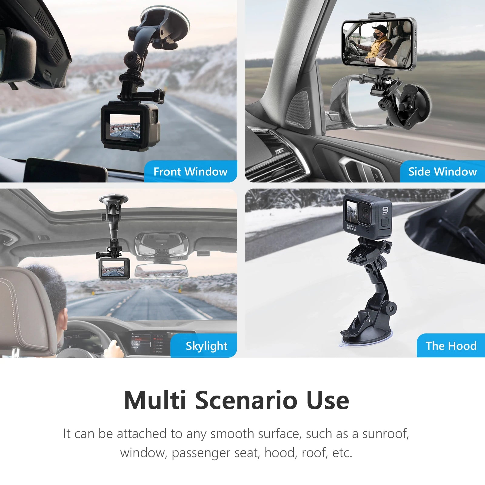 for Go Pro 11 10 Accessories Mobile Phone Car Bracket Glass Suction Cup for Insta360 X3 One X2 for SJCAM DJI OSMO Action