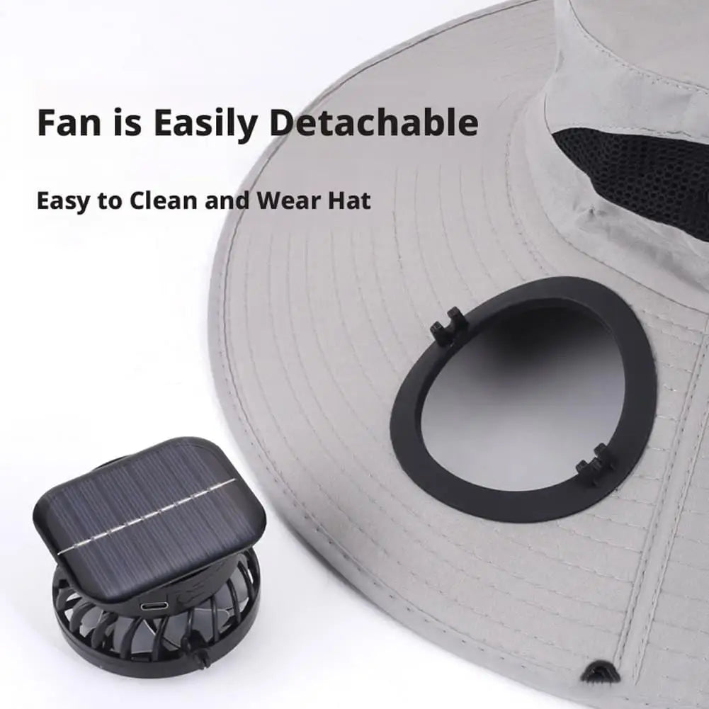 Wide Brim Sun Hat With Dual Fans Solar And USB Charging