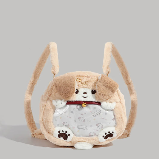 Cute Plush Dog Velvet Backpack Large Capacity Bag
