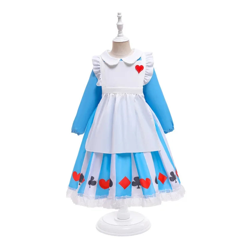 New Christmas Girls Lolita Dress Children Long Sleeve Two-piece Alice Princess Costume Cosplay Maid Clothing for Halloween