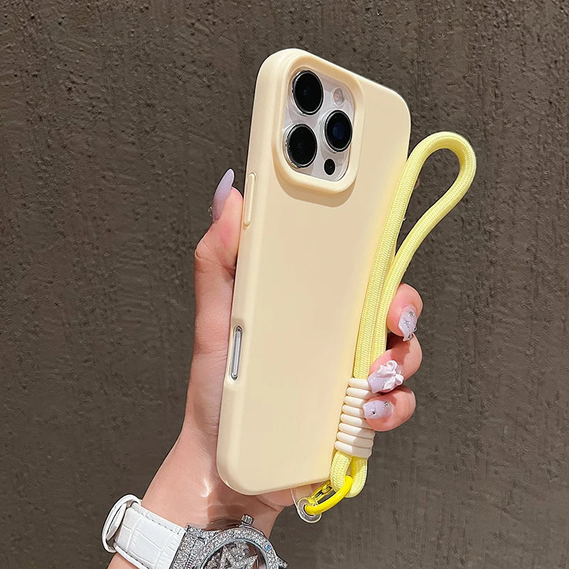 Dopamine-Inspired Silicone Solid Color Simple Phone Case for iPhone 17 16 Pro Max Air 16 Plus 15 14 With Lanyard Cover
