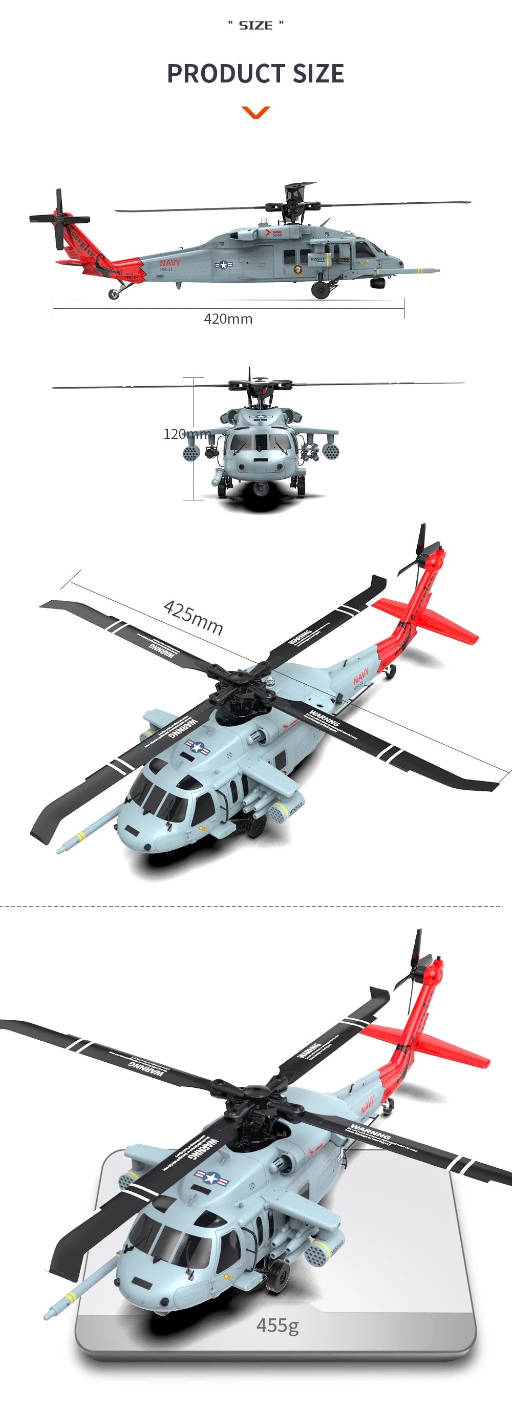 Remote Control Naval Military Helicopter With GPS Positioning