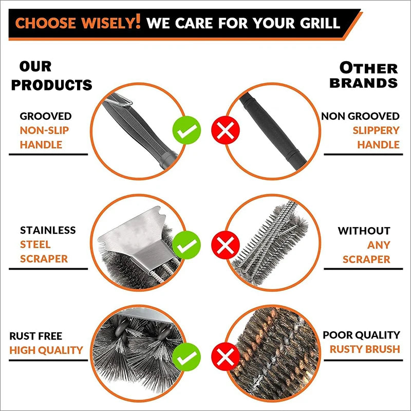 Safe Grill Brush - Bristle Free BBQ Brush Scraper Rust Resistant Stainless Steel Barbecue Cleaner Great Grilling Accessories