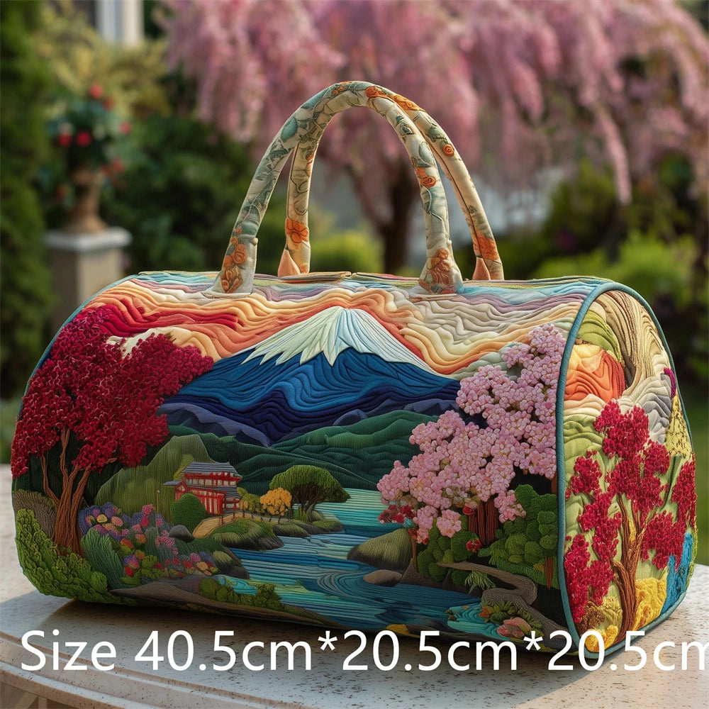 Japanese Style 3D Quilted Duffel Bag Fuji Sakura Koi Fish Print Large Capacity Travel Weekender Gym Bag Landscape Unisex Tote