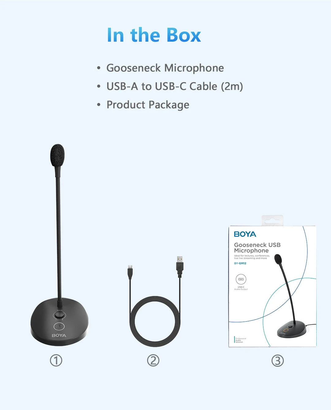 BY-GM12 Desktop Gooseneck Computer Microphone with Base LED Indicator for Meetings Video Conferences Streaming Lectures