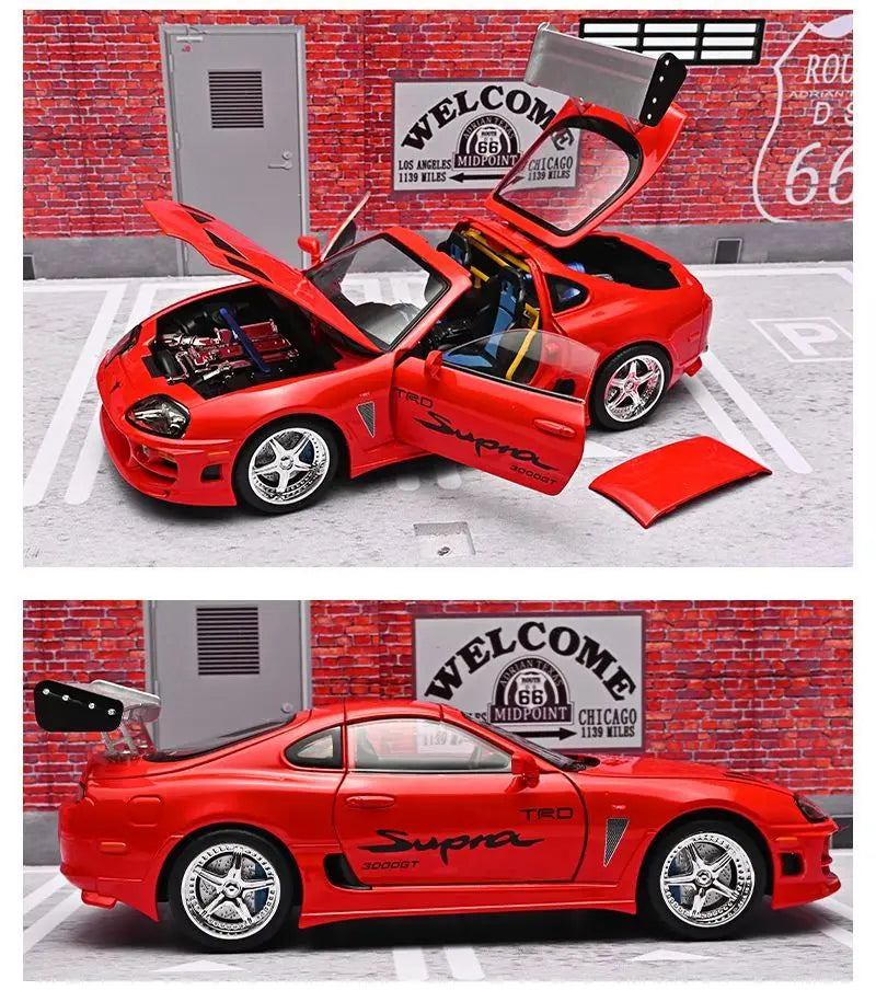 1 24 Scale Supra A80 JDM Supercar Diecast Pull Back Model Car with Sound and Light