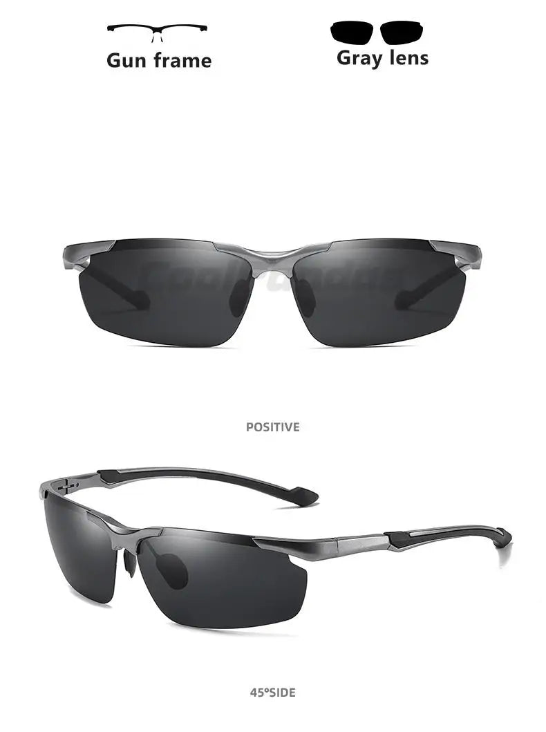 Aluminum Rimless Photochromic Polarized UV400 Day Night Driving Sunglasses for Men Women