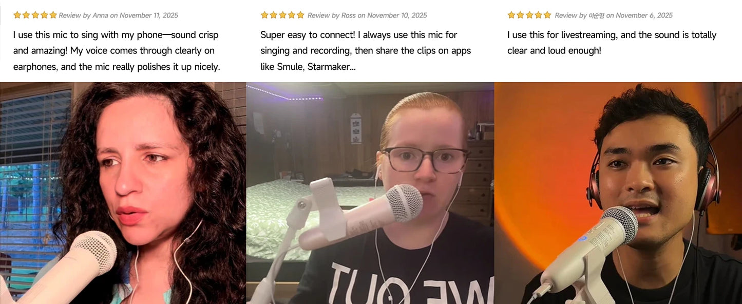 Sing & Record Wireless Karaoke Microphone with Earphone Monitoring, DSP Voice Enhancement Mic for Spotify, YouTube & Smule