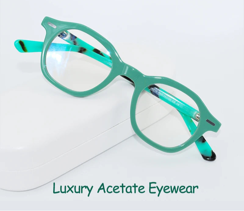 Small Size Retro Polygon Eyeglasses Green Luxury Acetate Eyewear Optical Prescription Frames