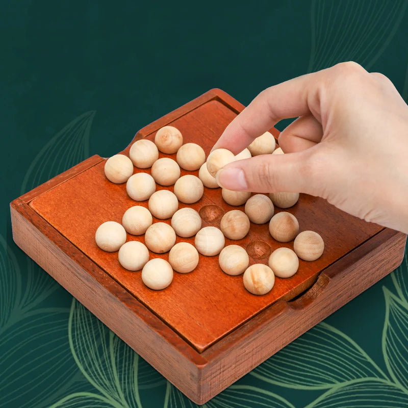 Wooden Peg Solitaire Strategy Board Game