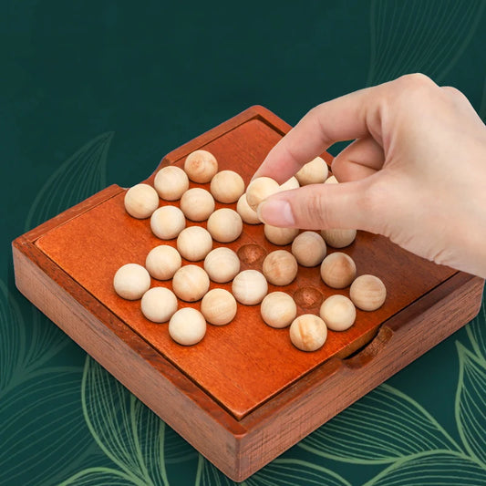 Wooden Peg Solitaire Strategy Board Game