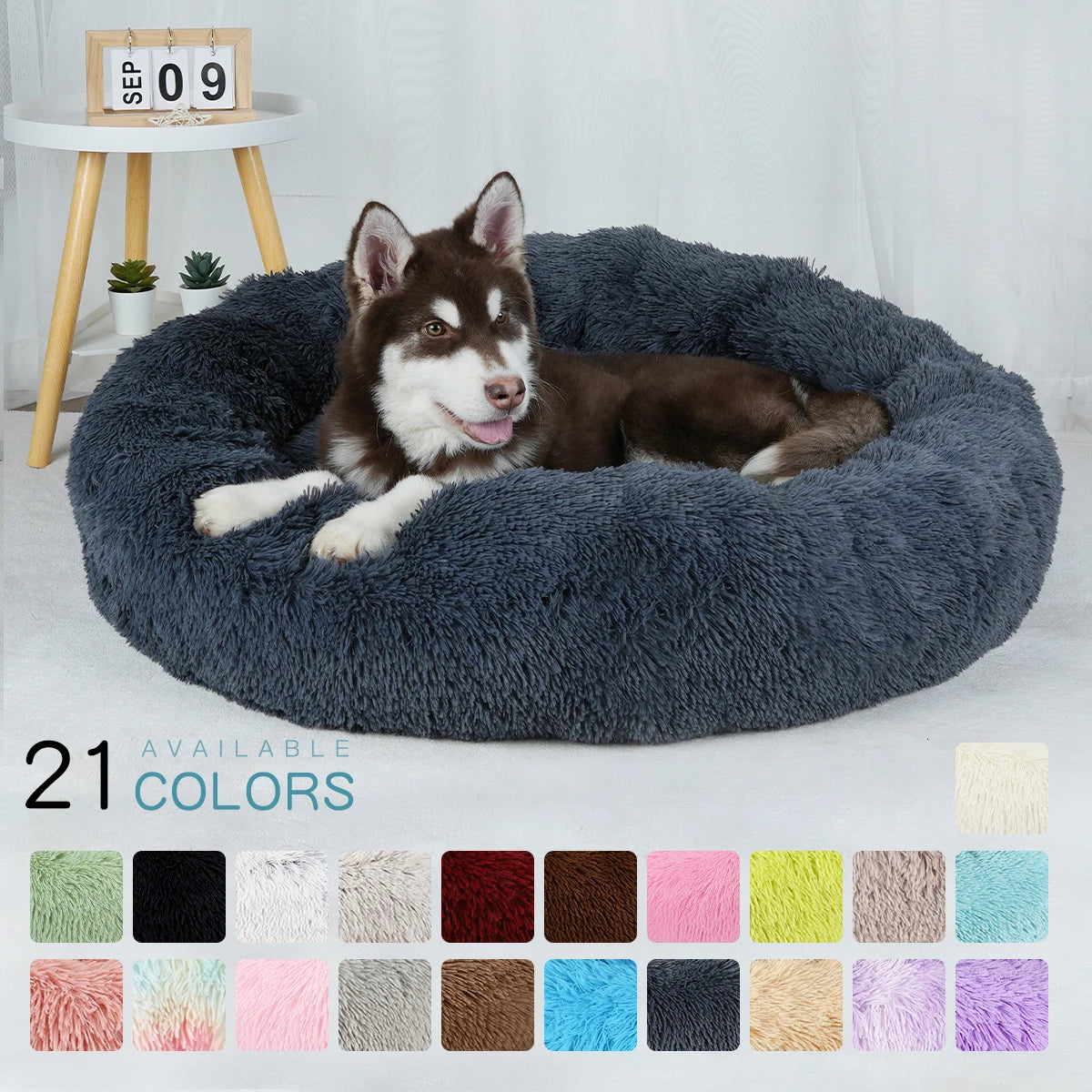 Plush Donut Dog Bed Washable Pet Cushion
