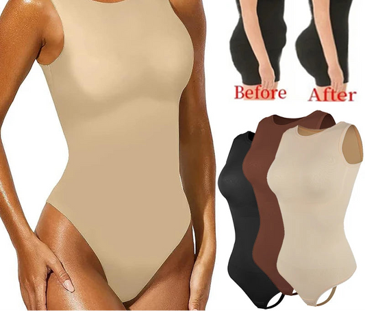 Women Sleeveless Crew Neck Shapewear Bodysuit – Tummy Control Thong Body Shaper