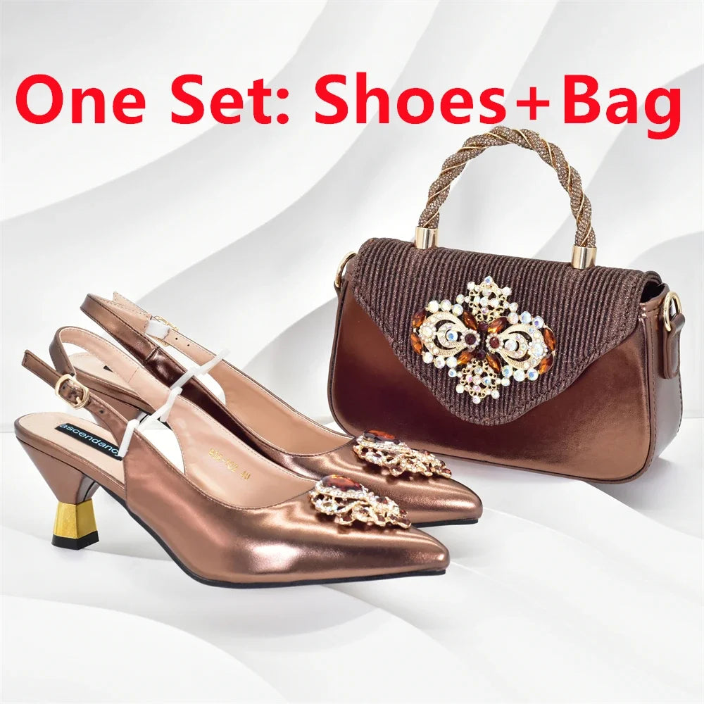 Women Shoes and Bags To Match Set Nigeria Party Nigeria Italian Shoes and Matching Bags Decorated with Rhinestone