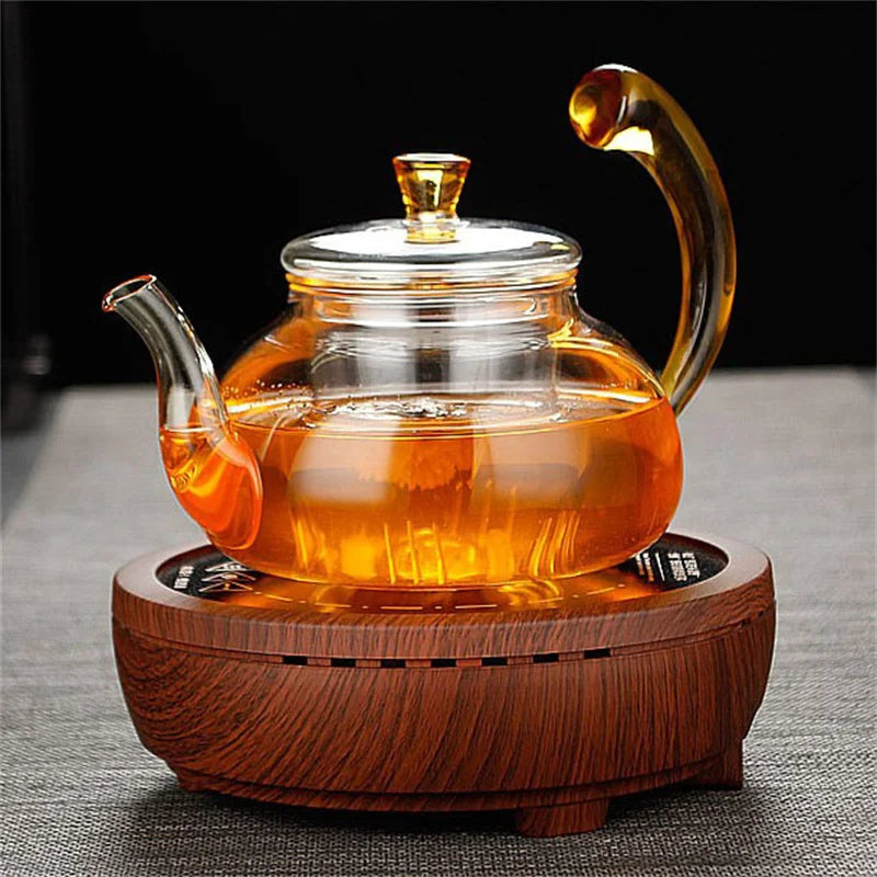 Heat Resistant Clear Glass Teapot with Infuser and Color Warped Handle