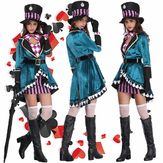 Halloween Ellie Mad Hatter Silk Magician Performance Costume Nightclub Animal Tamer Stage Costume