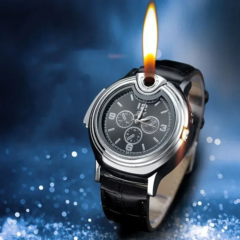 Outdoor Watch Inflatable Lighter Fashion Metal Gas Windproof Portable Open Flame Lighter Smoking Cool Personality Gift 2025 New