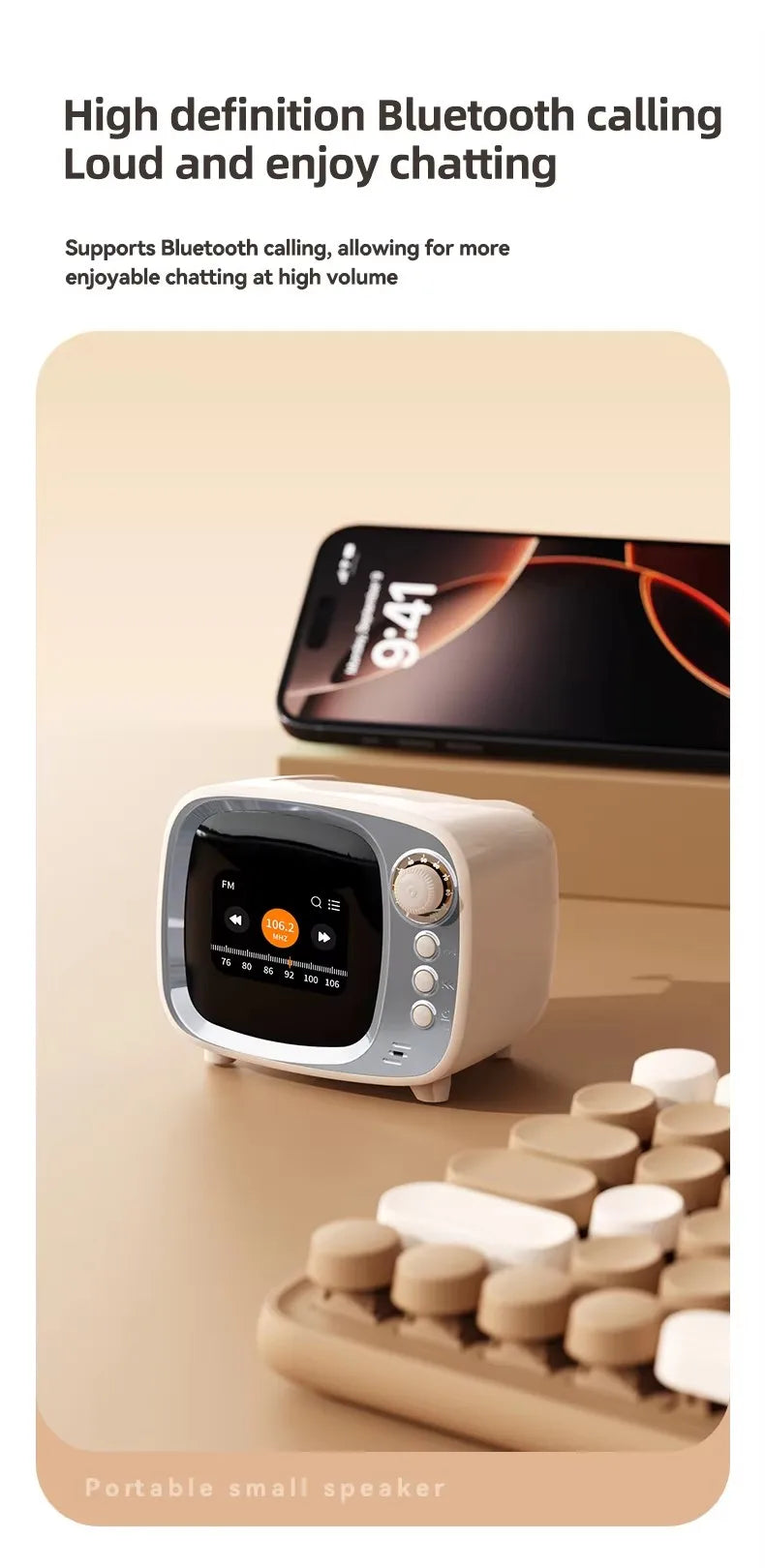 Pro Bluetooth Speaker with Lyrics Display Retro Wireless Alarm Clock HiFi Sound Powerful Bass Portable Desktop Music Player