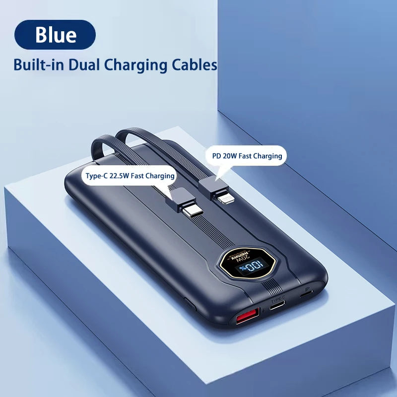 5 In 1 Power Bank 10000mAh PD 20W Fast Charing Built-in Dual Cable With Intelligent LCD Screen for iPhone 12-17 Huawei Xiaomi