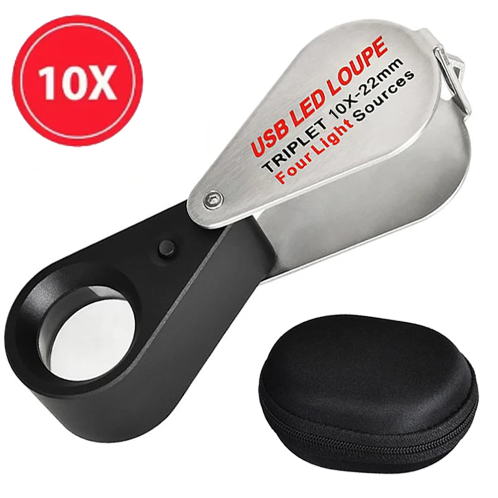 10X 20X 30X Rechargeable LED UV Jewelry Loupe with 4 Light Modes