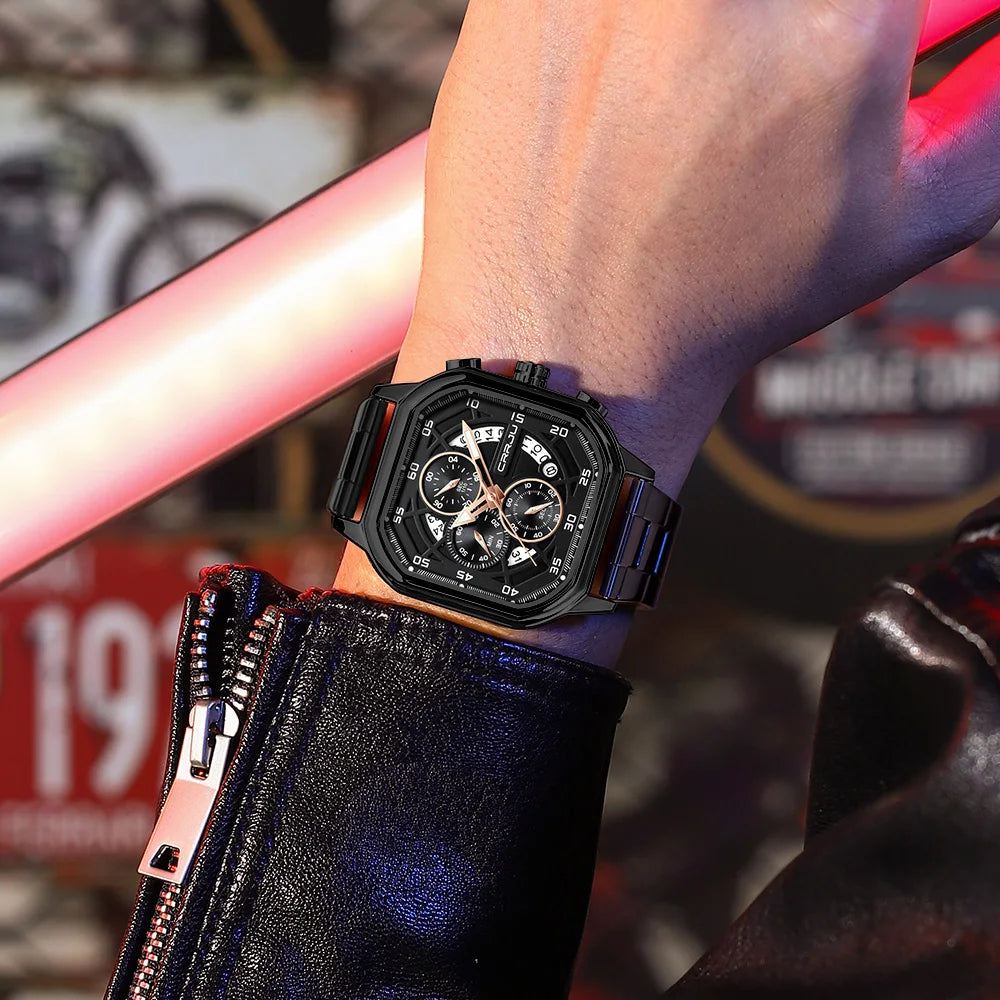 Men Watch Stainless Steel Chronograph Watches for Men Luxury Waterproof Date Analog Quartz Business Clock