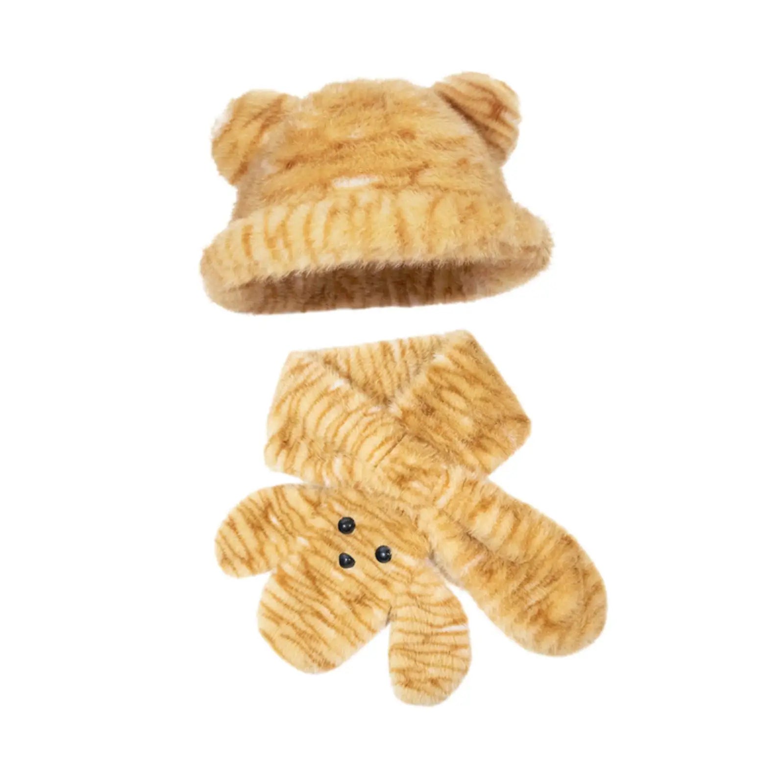 Tiger Printed Hat with Plush Scarf Cap Bear Ears Hat for Cold Weather Travel