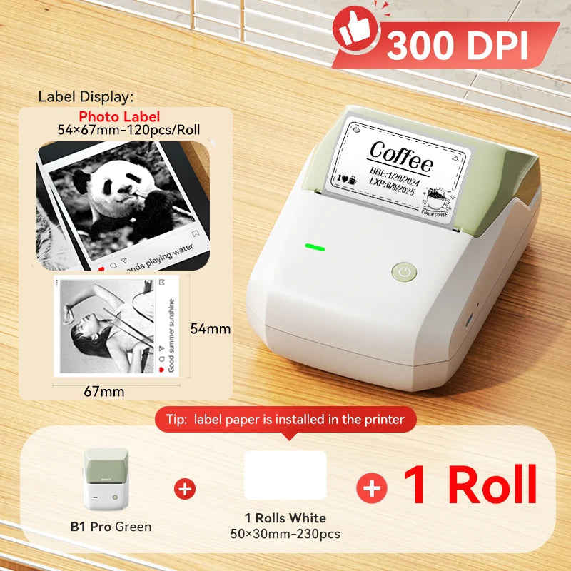 B1 Pro Label Printer 300 DPI, Bluetooth Thermal Label Maker with Red & Black Printing, Photo Labels for Business & Home